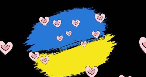 Ukraine Flag with Floating Hearts Symbolizing Support