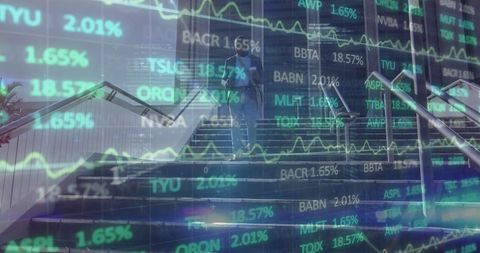 Businessman Walking Amid Digital Stock Market Projections