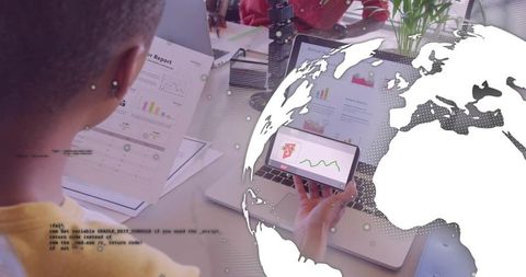 Team Analyzing Digital Reports with Laptops and Smartphone for Business Insights