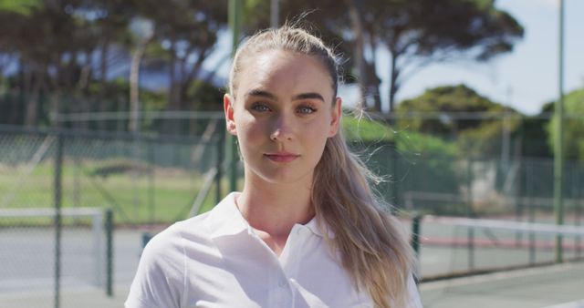 Confident Female Tennis Player Standing on Court - Download Free Stock Images Pikwizard.com