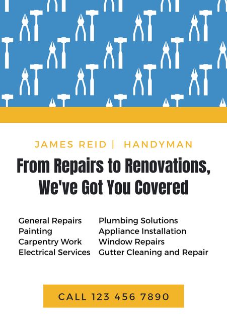 Handyman Services Advertisement with Tool Icons and Contact Information - Download Free Stock Videos Pikwizard.com