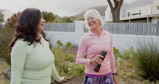 Active Senior Women Enjoying Outdoor Exercise in Suburban Garden - Download Free Stock Images Pikwizard.com