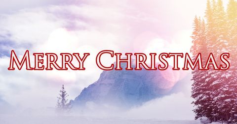 Merry christmas text on tranquil winter landscape