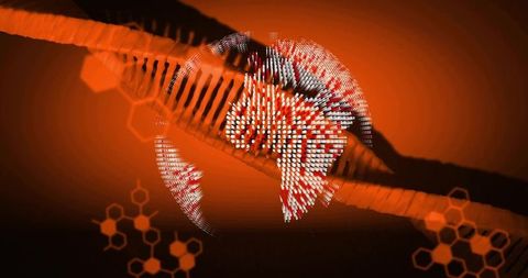 Digital Globe with Futuristic Red-Orange Cyber Patterns