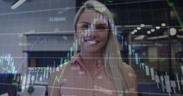 Confident Businesswoman Overlapping with Stock Market Data Graphs - Download Free Stock Images Pikwizard.com