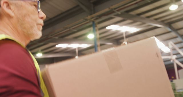 Warehouse Worker Carrying Large Box in Industrial Setting - Download Free Stock Images Pikwizard.com