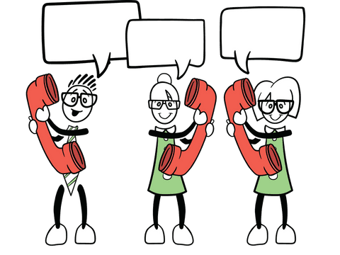 Transparent communication cartoon with phones and speech bubbles