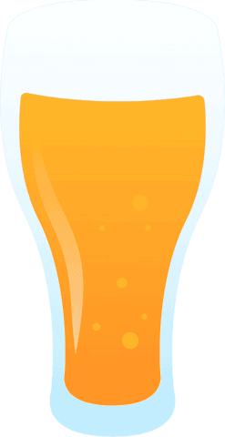 Transparent pint glass illustrated with amber bubbles