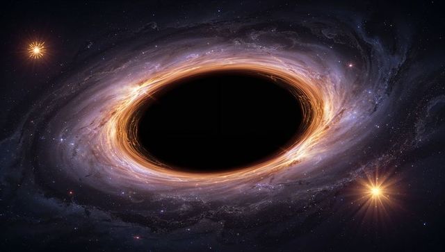 Spinning black hole with glowing accretion disk in space
