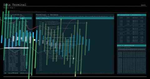 Displaying Terminal Access Dashboard with Code Bars, Hex Dump, IP Passphrase and Encryption