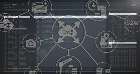 Digital Network Concept with Icons Over Data Background