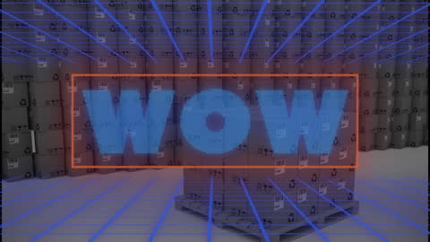 Futuristic WOW Text Overlay on Stacked Boxes