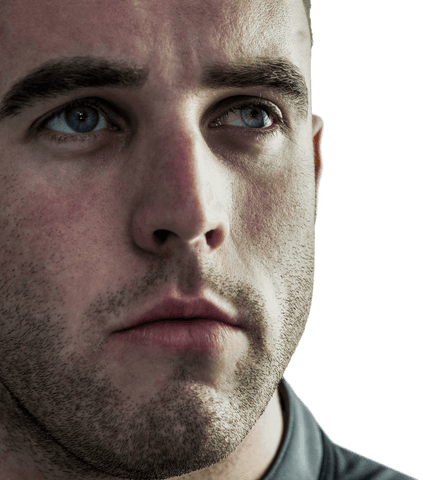 Transparent brave rugby player staring figuratively