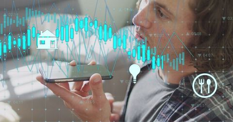 Innovative Technology Man Using Smartphone with Data Overlay - Download Free Stock Images Pikwizard.com