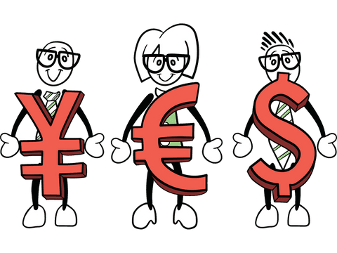 Cartoon Characters Holding Currency Symbols on Transparent Background
