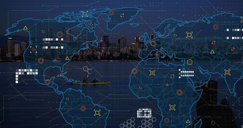 Global Business Data Network Overlapping City Skyline - Download Free Stock Images Pikwizard.com