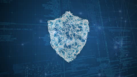 Digital Shield Over Data Processing on Blue Background