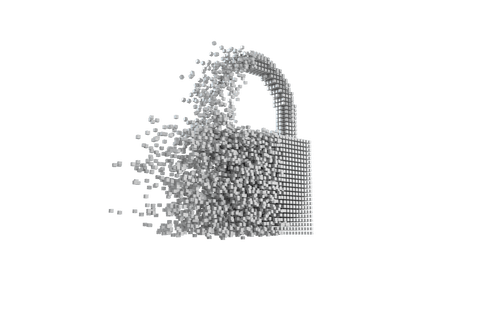 Transparent pixelated unlocking padlock concept