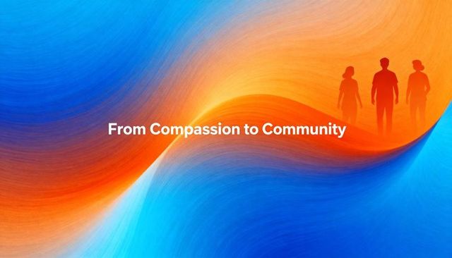 From Compassion to Community Abstract Banner with Warm Orange Wave and Blue Brushstroke