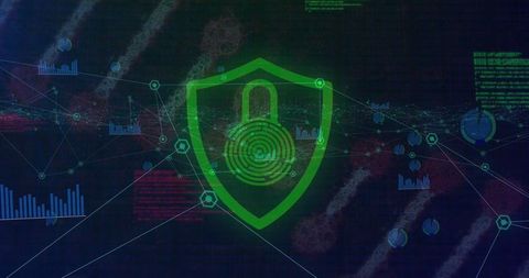 Cybersecurity Icon With Shielded Padlock Amid Data Network Connections