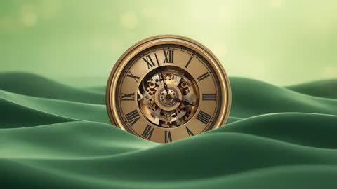 Antique Clock Gears Rotating on Green Ocean Waves
