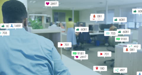 Animated Social Media Icons in Modern Office Environment