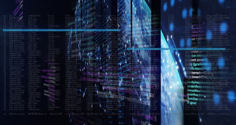 Data Streams with Global Network on Blue Technological Background