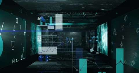 Abstract Digital Tunnel with Data Analytics and Mathematical Symbols - Download Free Stock Images Pikwizard.com