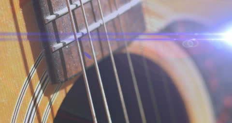 Close-Up of Acoustic Guitar Strings with Light Effects