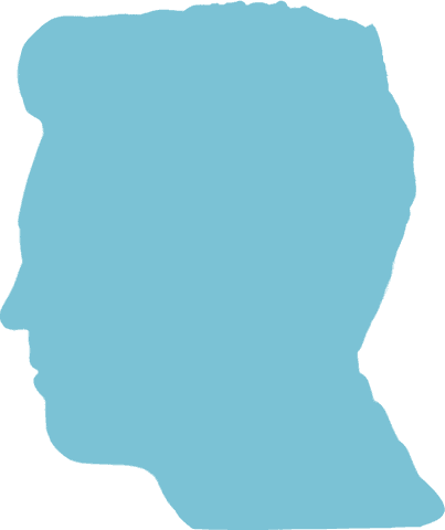 Blue man profile silhouette on transparent background