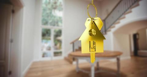 Gold Key with House Symbol in Elegantly Blurred Interior - Download Free Stock Images Pikwizard.com