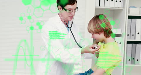 Doctor Examining Young Patient with Digital Data Overlay