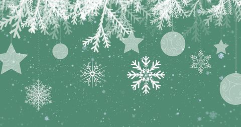 festive christmas decorations with snowflakes on green background - Download Free Stock Images Pikwizard.com