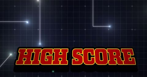 High score text on digital grid with line patterns