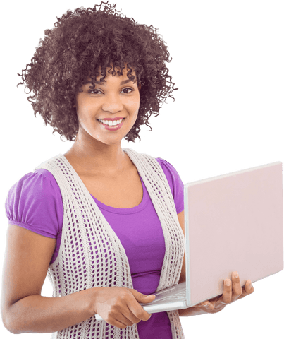 Smiling biracial woman using laptop technology transparent background