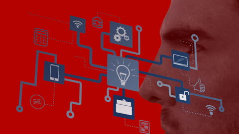 Digital Network Icons Float Near Businessman Silhouette