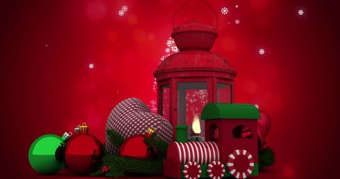 Festive Christmas Lantern and Ornaments on Glittering Red - Download Free Stock Images Pikwizard.com