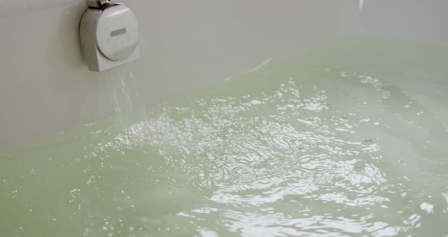 Close-up of Flowing Water Filling White Bathtub - Download Free Stock Images Pikwizard.com