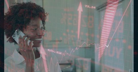 Businesswoman Discussing Financial Success Over Smartphone