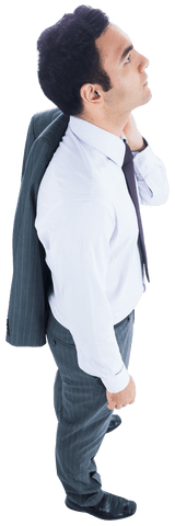 Thoughtful Businessman Standing with Suit Over Shoulder on Transparent Background