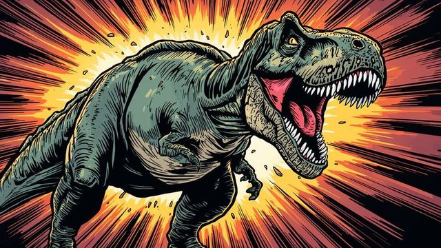 Dynamic tyrannosaurus rex roaring in vibrant comic style