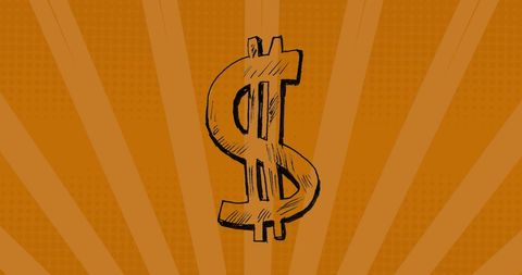 Abstract dollar symbol with orange sunburst background