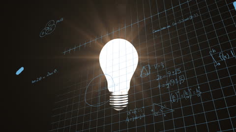 Bright Lightbulb Surrounded by Mathematical Formulas