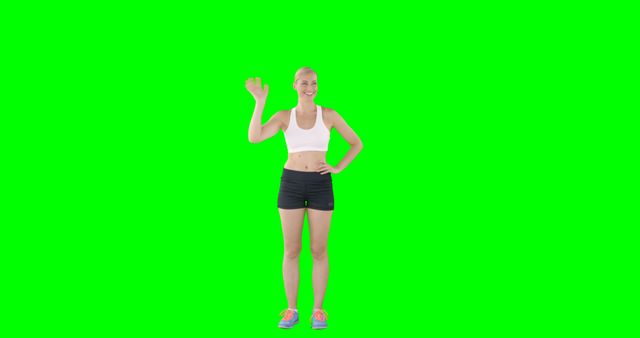 Fit Woman Waving Standing on Green Screen Background - Download Free Stock Images Pikwizard.com