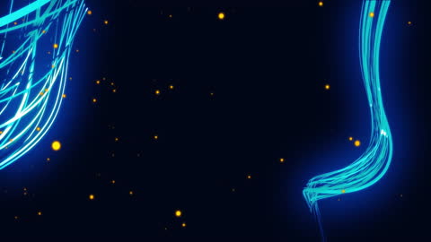 Abstract Blue Light Trails with Glowing Particles on Dark Background