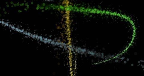Colorful Light Trails and Particles on Black Background