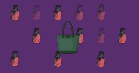 Fashion Handbag and Nail Polish Icon with Purple Background