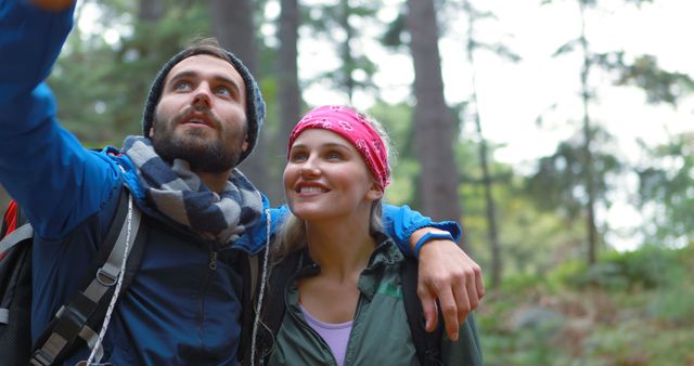 Happy Couple Enjoying Nature on a Forest Hike - Download Free Stock Images Pikwizard.com