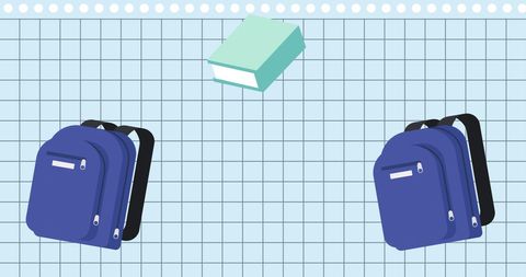 Stylized School Supplies on Grid Background