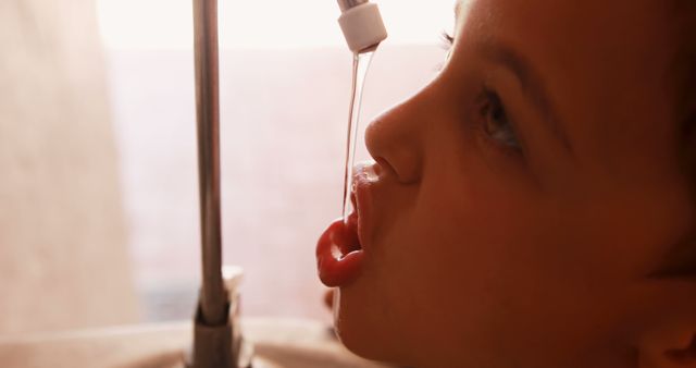 Young Boy Drinking Water from Faucet in Bathroom - Download Free Stock Images Pikwizard.com